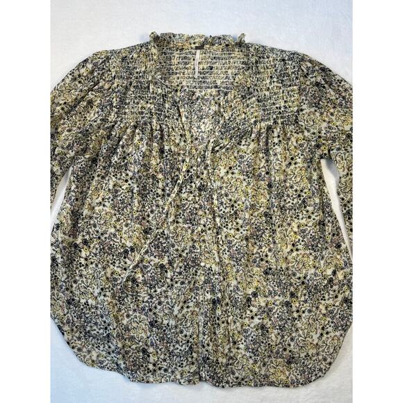 Free People Ivory Cream Floral Top Ruffle Pleated Blouse Peasant Boho Small M9| - Picture 7 of 11